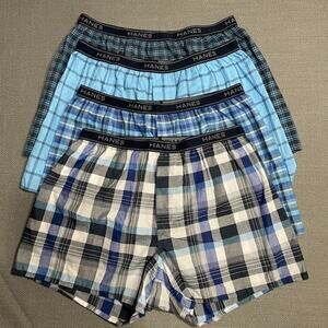 Hanes Men's Lot of 4 Boxer Shorts Blue Size XL NWOT Black Band